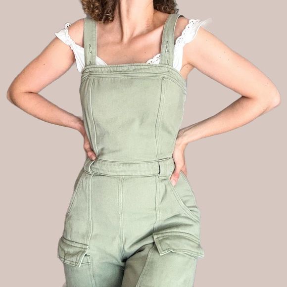 Free People Pants - free people ⋆ go west utility dungarees ⋆ faded olive green ⋆ small